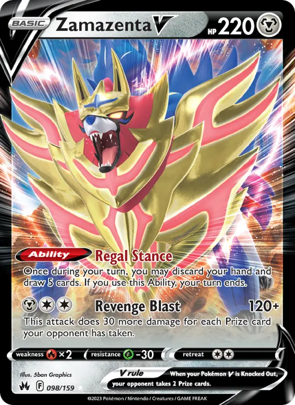 Zamazenta V Holo Rare V Pokemon card #098 from Crown Zenith