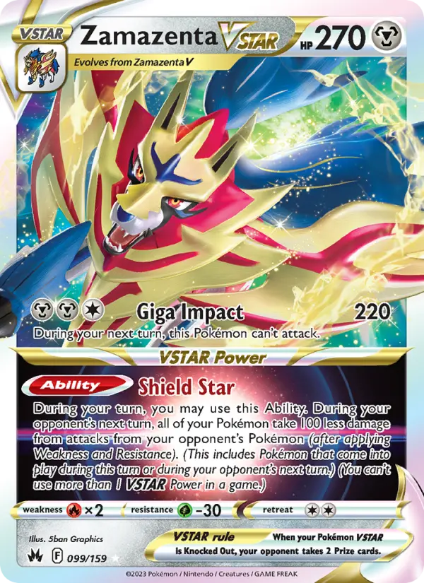 Zamazenta VSTAR Holo Rare VSTAR Pokemon card #099 from Crown Zenith