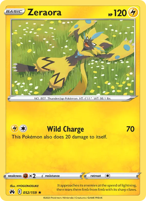 Zeraora Rare Pokemon card #052 from Crown Zenith