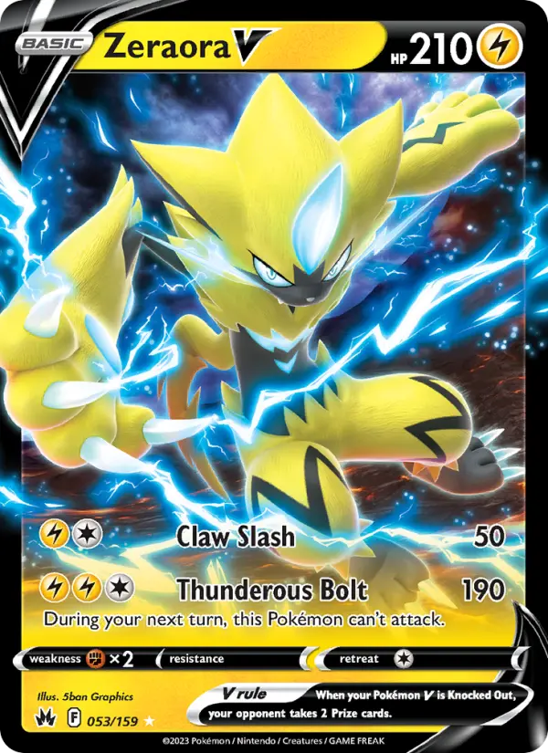 Zeraora V Holo Rare V Pokemon card #053 from Crown Zenith