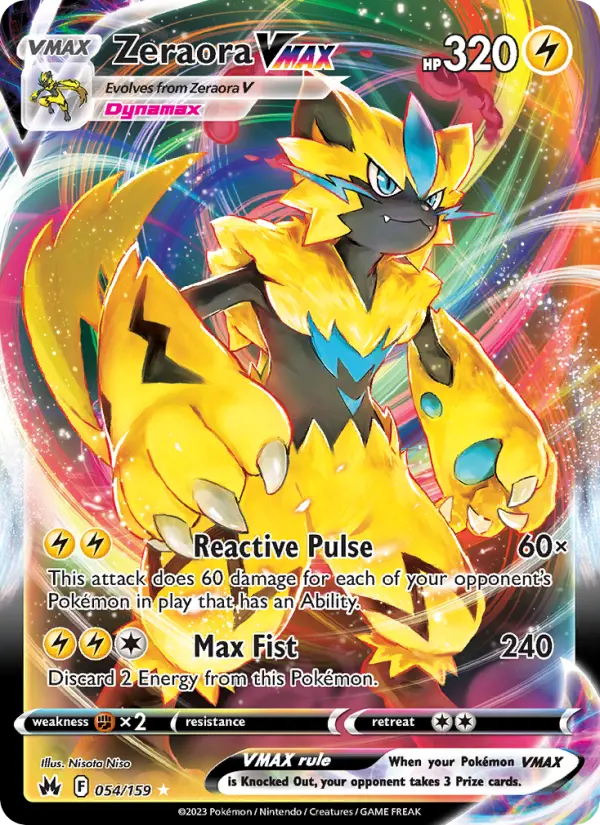 Zeraora VMAX Holo Rare VMAX Pokemon card #054 from Crown Zenith
