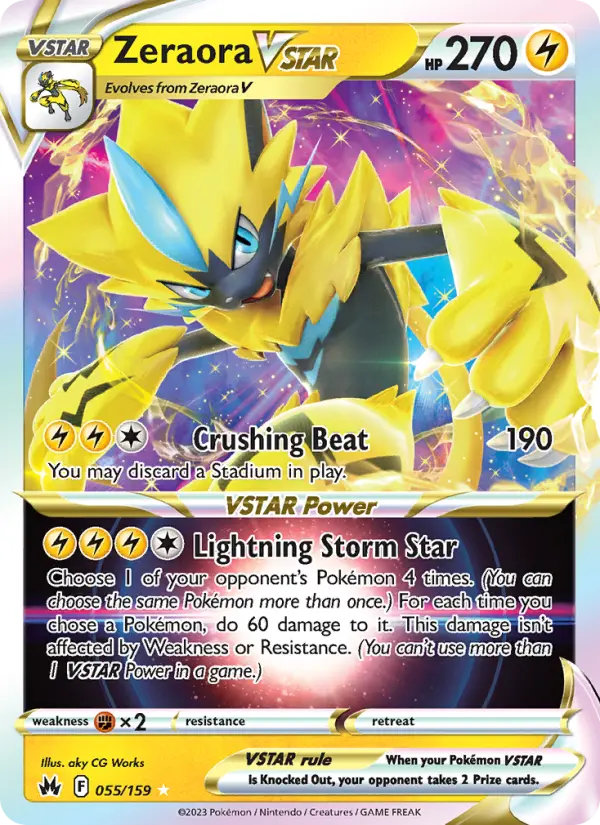 Zeraora VSTAR Holo Rare VSTAR Pokemon card #055 from Crown Zenith