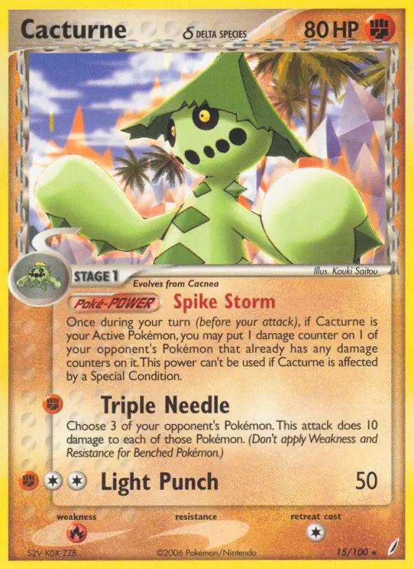 Cacturne δ Rare Pokemon card #15 from Crystal Guardians