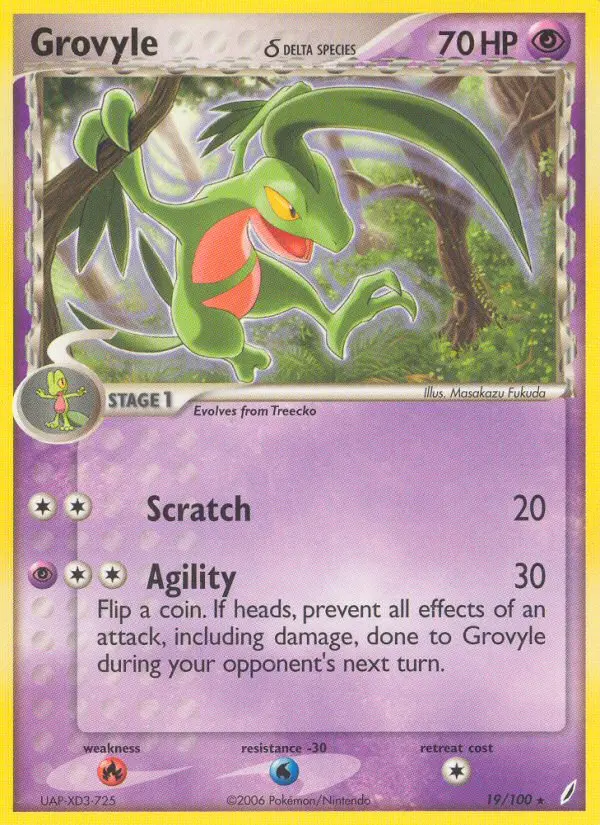 Grovyle δ Rare Pokemon card #19 from Crystal Guardians