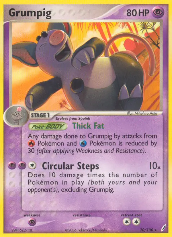 Grumpig Rare Pokemon card #20 from Crystal Guardians