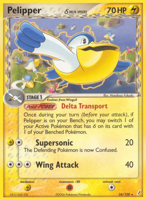 Pelipper δ Rare Pokemon card #26 from Crystal Guardians