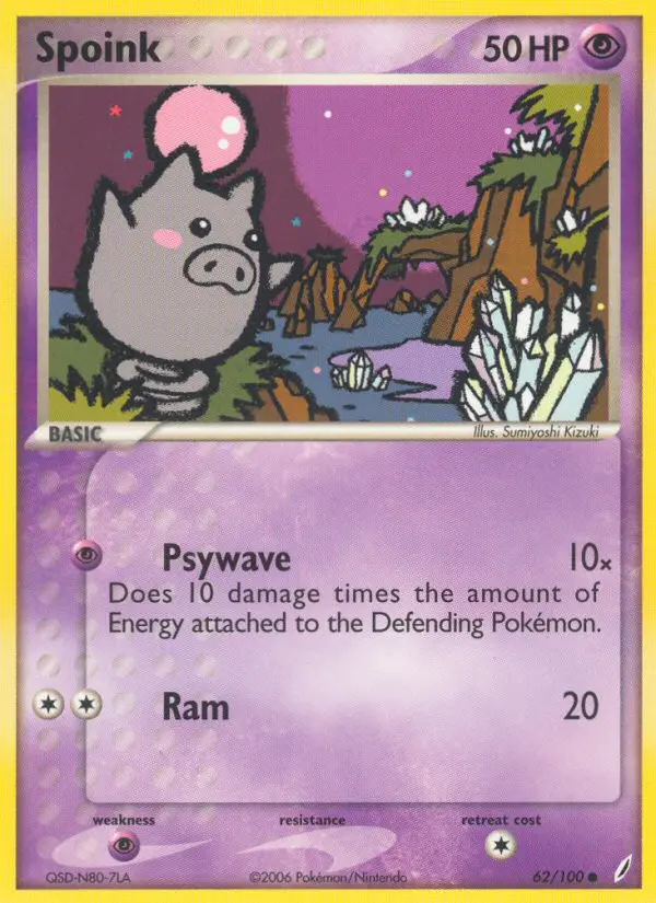 Spoink Common Pokemon card #62 from Crystal Guardians