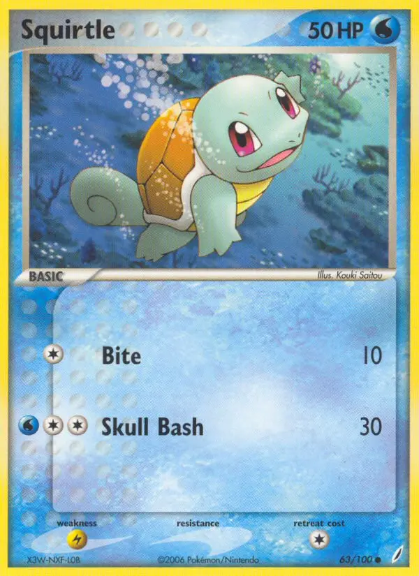 Squirtle Common Pokemon card #63 from Crystal Guardians