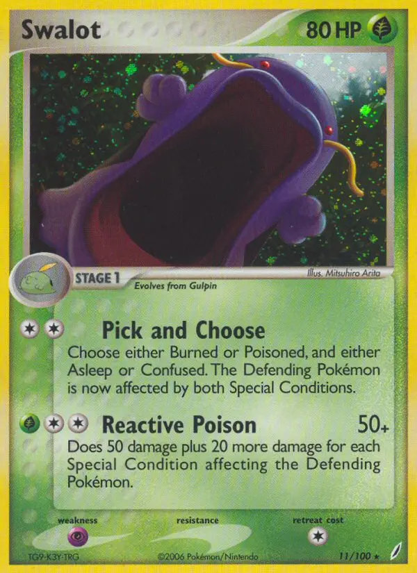 Swalot Rare Pokemon card #11 from Crystal Guardians