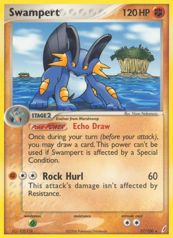 Swampert Rare Pokemon card #27 from Crystal Guardians