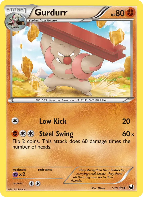 Gurdurr Uncommon Pokemon card #59 from Dark Explorers
