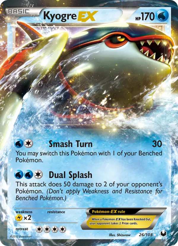 Kyogre-EX Rare Pokemon card #26 from Dark Explorers