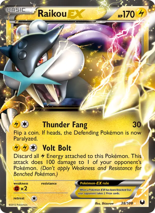 Raikou-EX Rare Pokemon card #38 from Dark Explorers