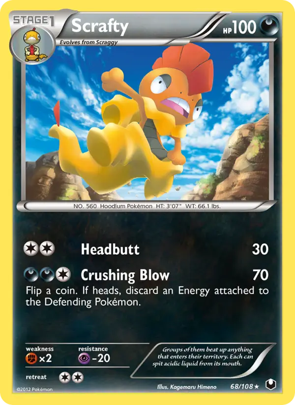 Scrafty Rare Pokemon card #68 from Dark Explorers