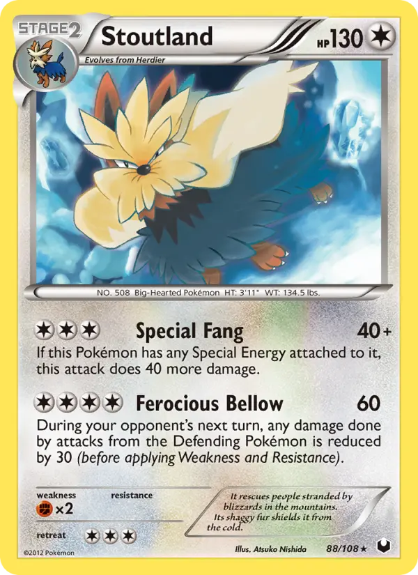 Stoutland Rare Pokemon card #88 from Dark Explorers