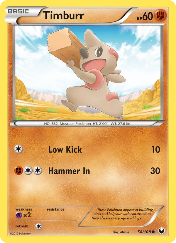 Timburr Common Pokemon card #58 from Dark Explorers