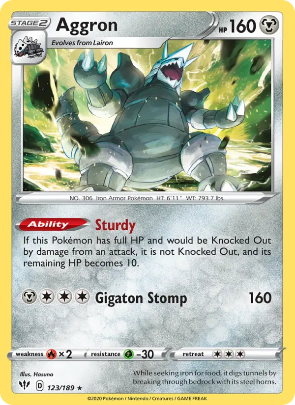 Aggron Holo Rare Pokemon card #123 from Darkness Ablaze