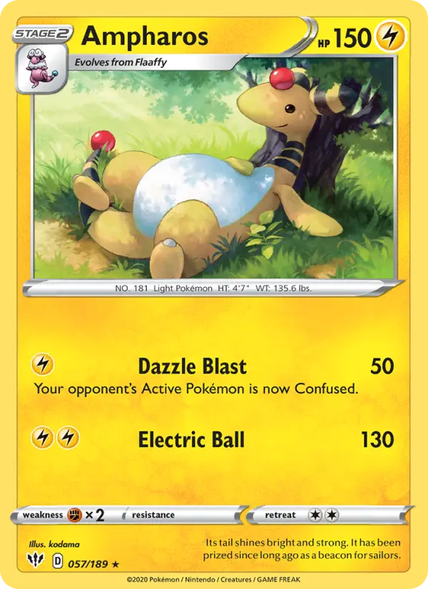 Ampharos Rare Pokemon card #57 from Darkness Ablaze