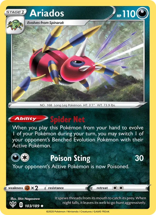 Ariados Uncommon Pokemon card #103 from Darkness Ablaze