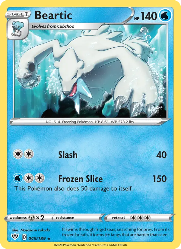 Beartic Rare Pokemon card #49 from Darkness Ablaze