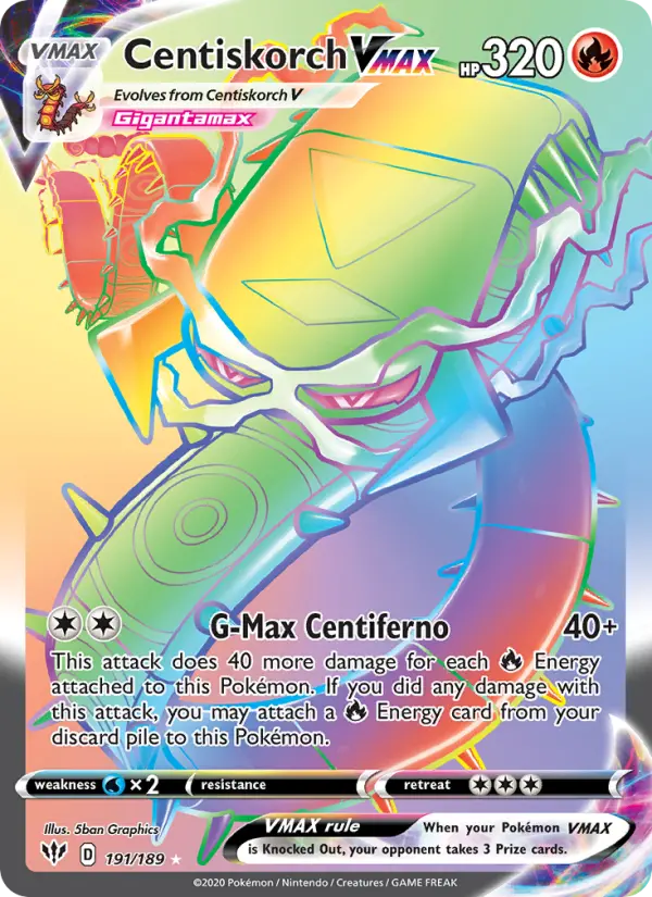 Centiskorch VMAX Secret Rare Pokemon card #191 from Darkness Ablaze