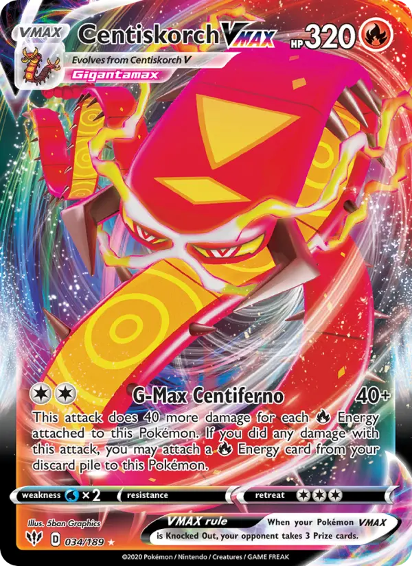 Centiskorch VMAX Holo Rare VMAX Pokemon card #34 from Darkness Ablaze