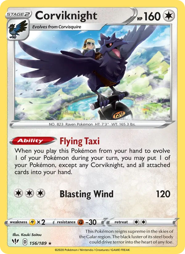Corviknight Holo Rare Pokemon card #156 from Darkness Ablaze
