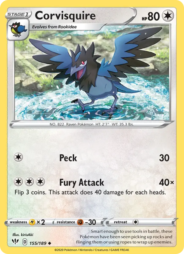 Corvisquire Uncommon Pokemon card #155 from Darkness Ablaze