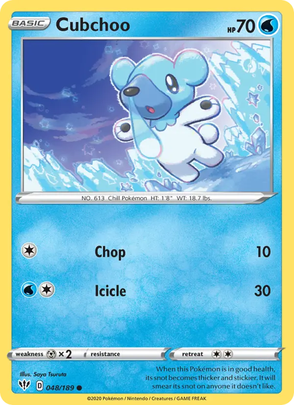 Cubchoo Common Pokemon card #48 from Darkness Ablaze