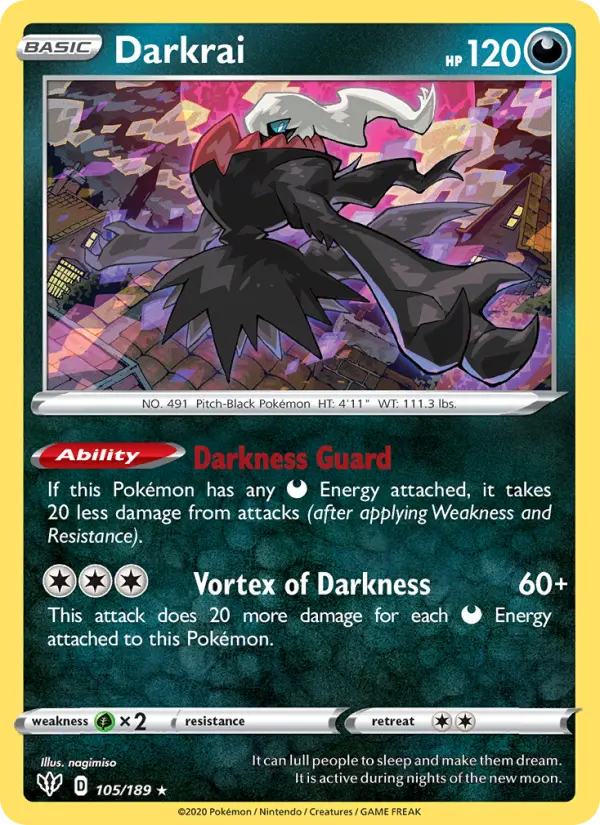 Darkrai Holo Rare Pokemon card #105 from Darkness Ablaze