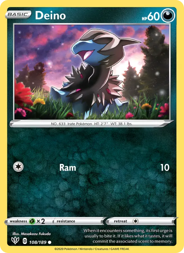 Deino Common Pokemon card #108 from Darkness Ablaze