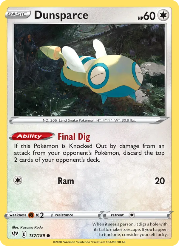 Dunsparce Common Pokemon card #137 from Darkness Ablaze