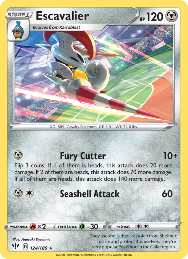 Escavalier Rare Pokemon card #124 from Darkness Ablaze