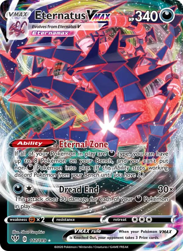 Eternatus VMAX Holo Rare VMAX Pokemon card #117 from Darkness Ablaze