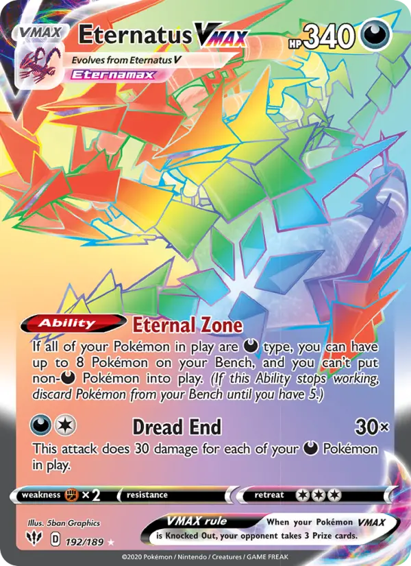 Eternatus VMAX Secret Rare Pokemon card #192 from Darkness Ablaze