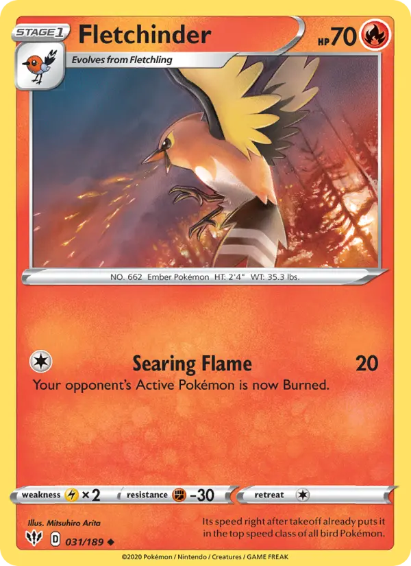 Fletchinder Uncommon Pokemon card #31 from Darkness Ablaze