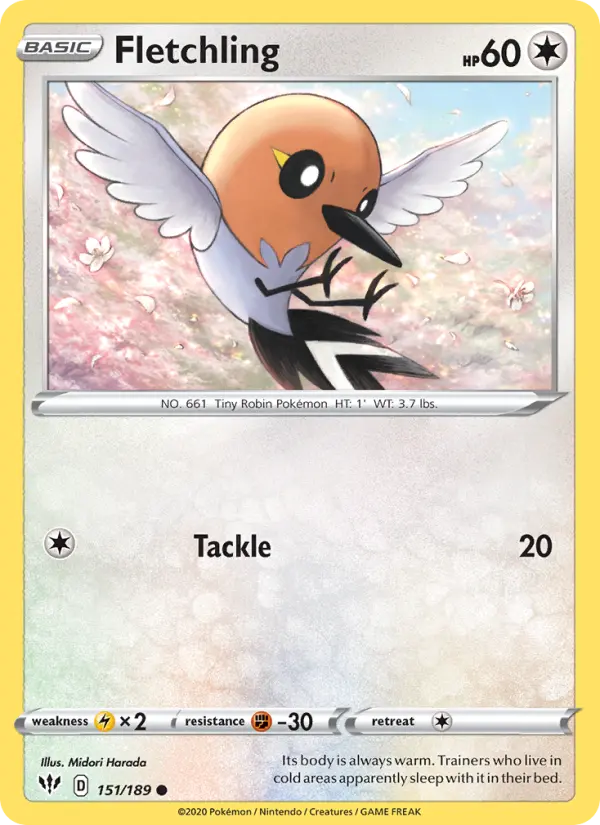 Fletchling Common Pokemon card #151 from Darkness Ablaze