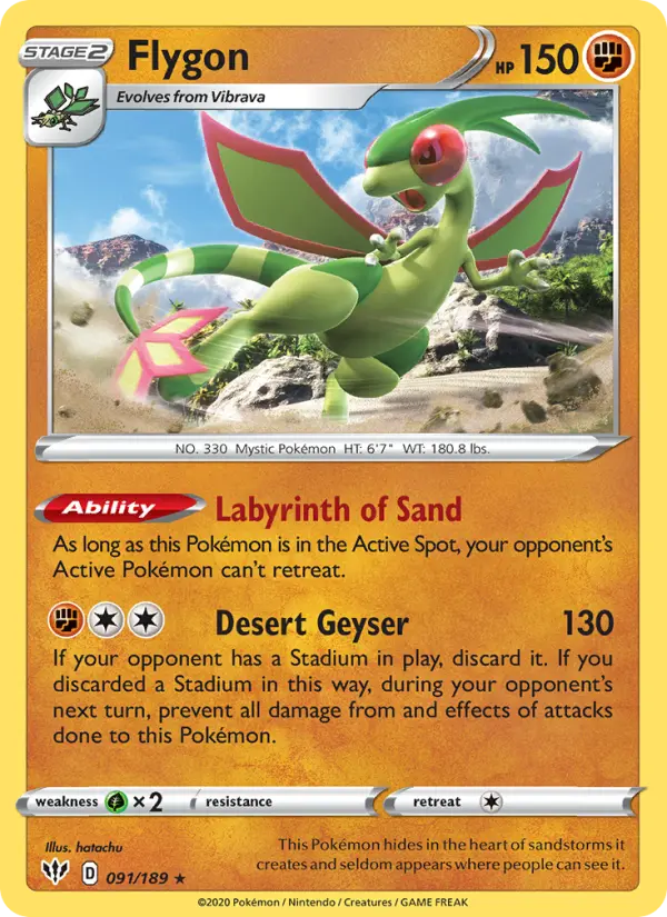 Flygon Rare Pokemon card #91 from Darkness Ablaze