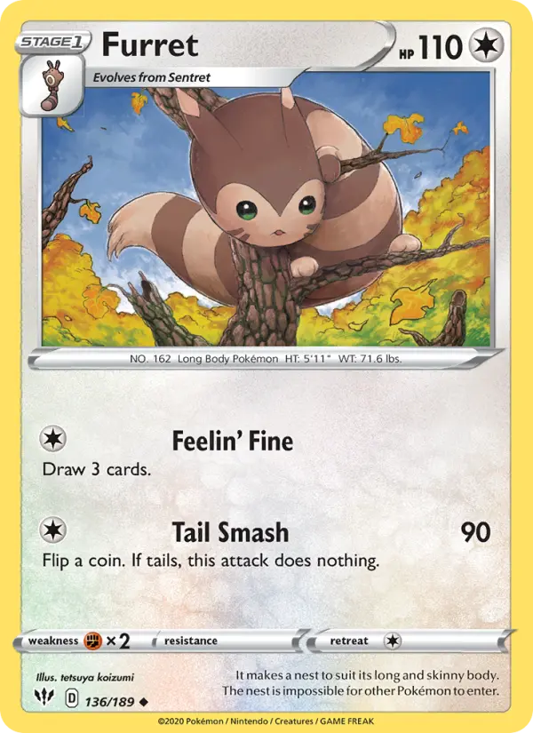 Furret Uncommon Pokemon card #136 from Darkness Ablaze