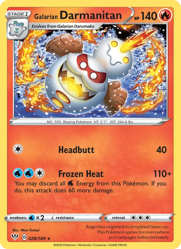 Galarian Darmanitan Rare Pokemon card #28 from Darkness Ablaze