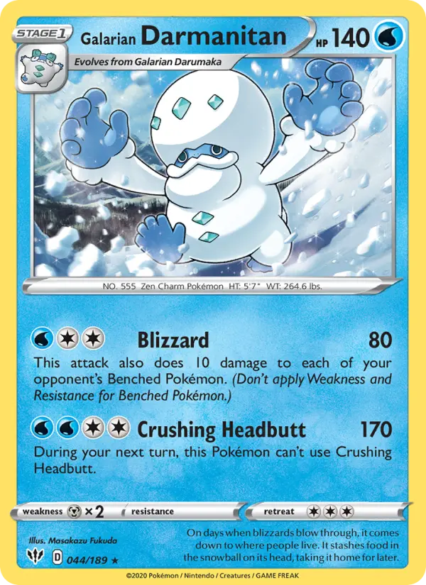 Galarian Darmanitan Rare Pokemon card #44 from Darkness Ablaze