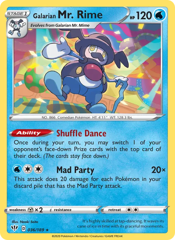 Galarian Mr. Rime Rare Pokemon card #36 from Darkness Ablaze