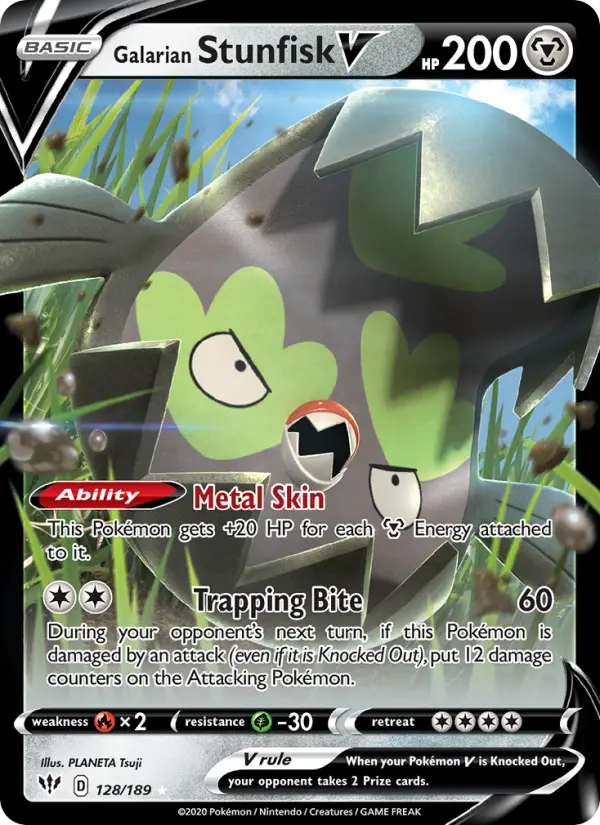 Galarian Stunfisk V Holo Rare V Pokemon card #128 from Darkness Ablaze