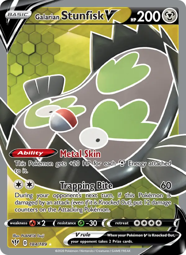 Galarian Stunfisk V Ultra Rare Pokemon card #184 from Darkness Ablaze