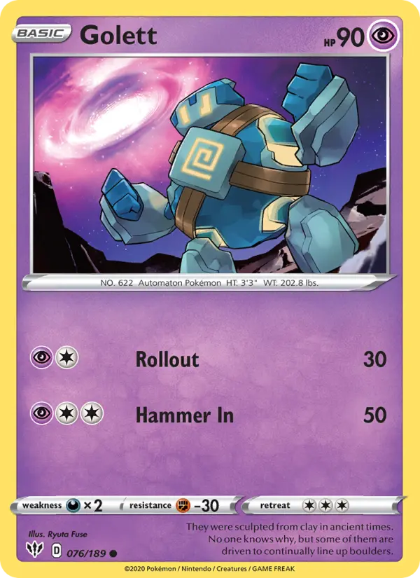 Golett Common Pokemon card #76 from Darkness Ablaze