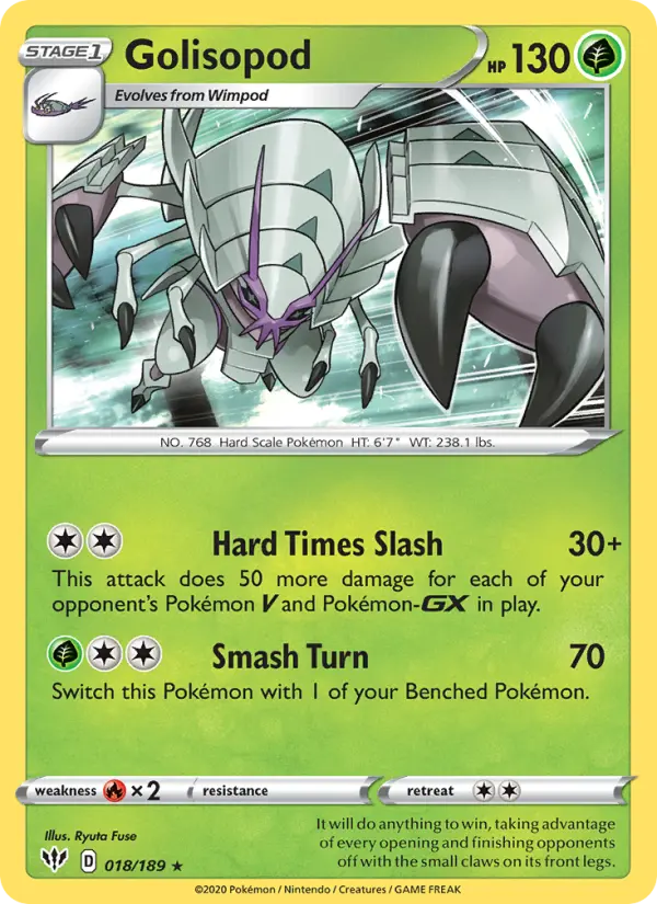 Golisopod Holo Rare Pokemon card #18 from Darkness Ablaze