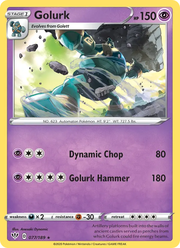 Golurk Rare Pokemon card #77 from Darkness Ablaze