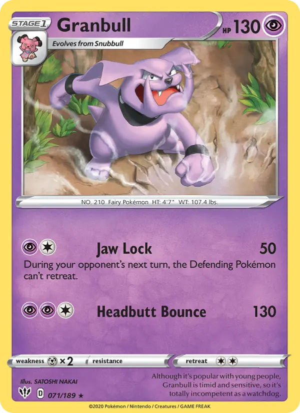Granbull Rare Pokemon card #71 from Darkness Ablaze