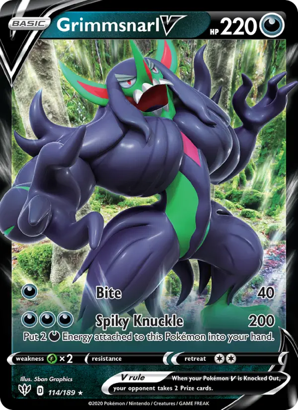Grimmsnarl V Holo Rare V Pokemon card #114 from Darkness Ablaze
