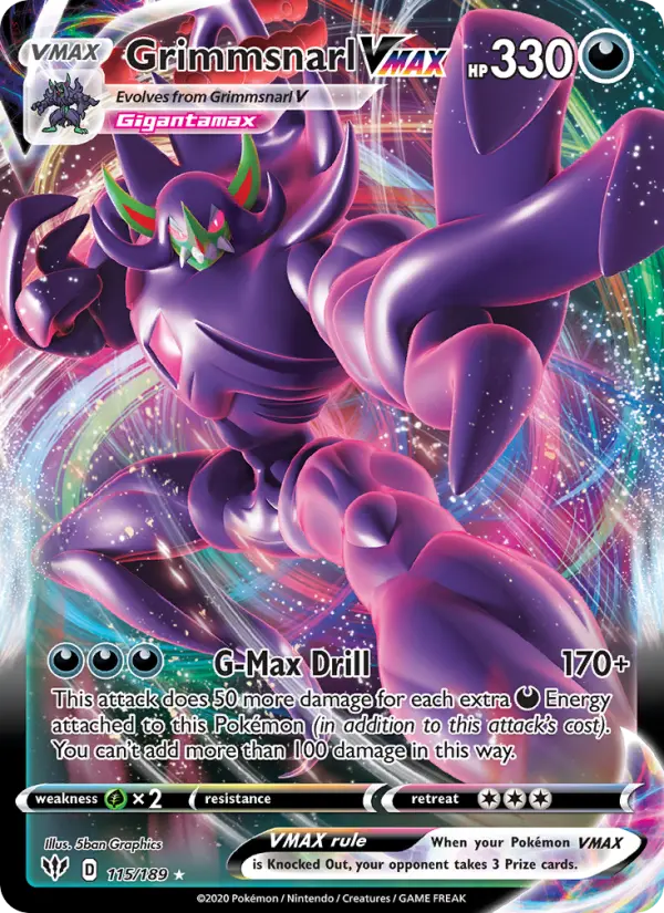 Grimmsnarl VMAX Holo Rare VMAX Pokemon card #115 from Darkness Ablaze